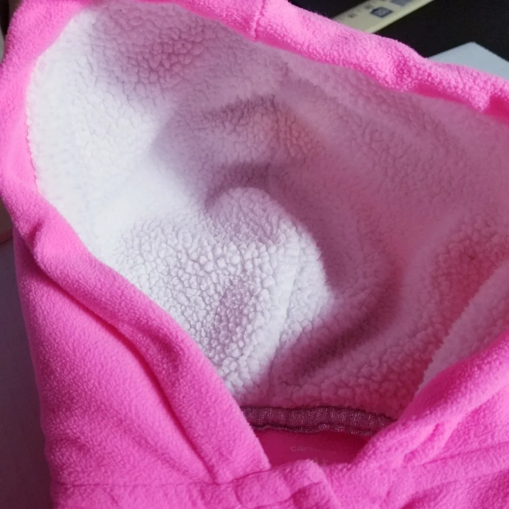 CARTERS GIRL BUTTON DOWN FLEECE HOODIE PINK WITH SILVER HEART 4T